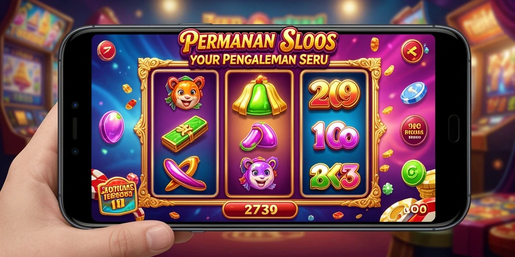 Tampilan antarmuka Slot dengan gulungan menarik dan tema berwarna.