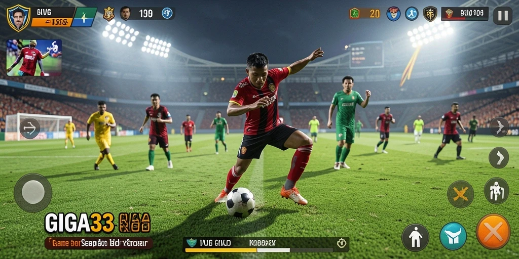 Screenshot GIGA33 menampilkan aksi pertandingan sepak bola yang mendebarkan.