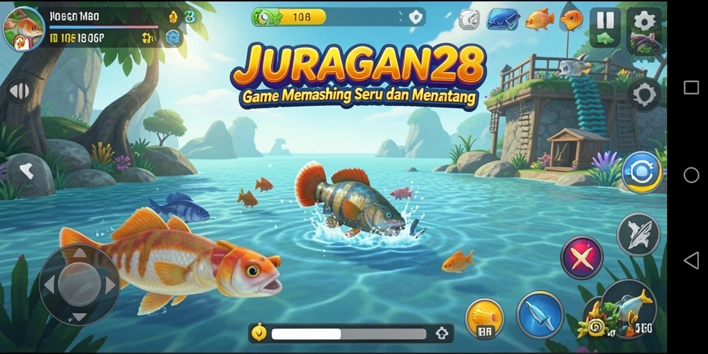 Screenshot gameplay JURAGAN28 menampilkan aksi seru saat memancing.