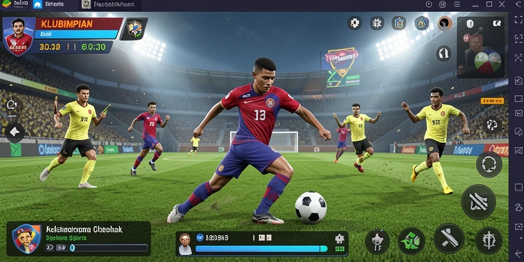 Gameplay seru dalam KLUBIMPIAN menampilkan aksi olahraga penuh semangat.