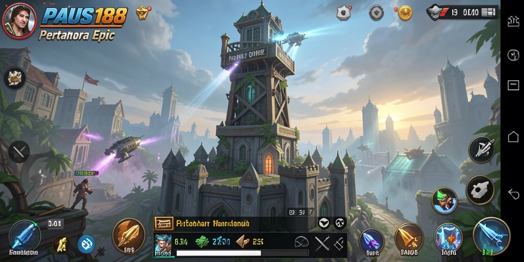 Tampilan gameplay seru di PAUS188 dengan menara beragam.