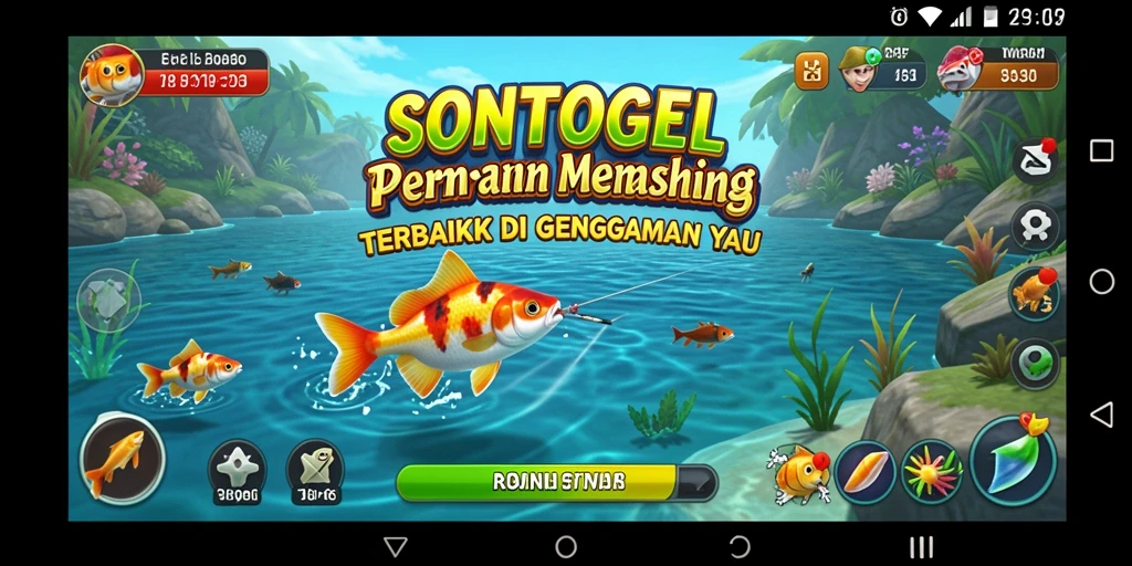 Tampilan utama gameplay SONTOGEL dengan pemandangan memancing yang menakjubkan.